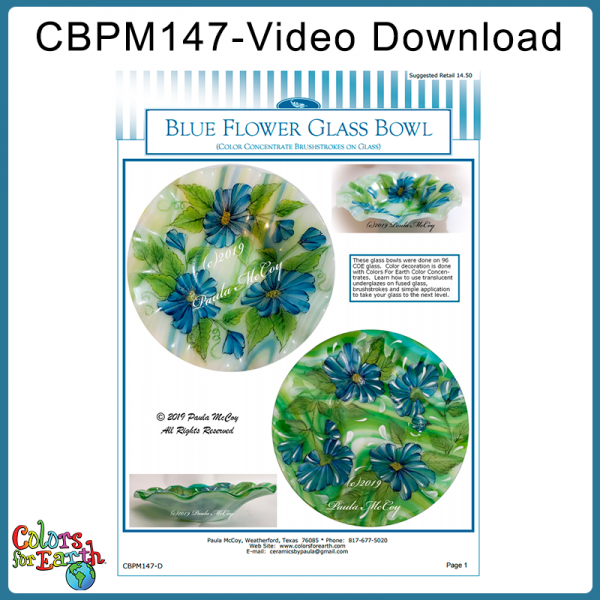 CBPM147-Video Download - Blue Flower Glass Bowl (CC's on Glass)