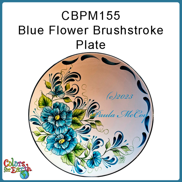 Blue Flower Brushstroke Plate - Ceramic