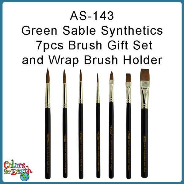 AS-143 Green Sable Synthetics 7pcs Brush Gift Set and Wrap Brush Holder - Image 2