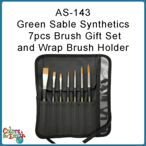 AS-143 Green Sable Synthetics 7pcs Brush Gift Set and Wrap Brush Holder