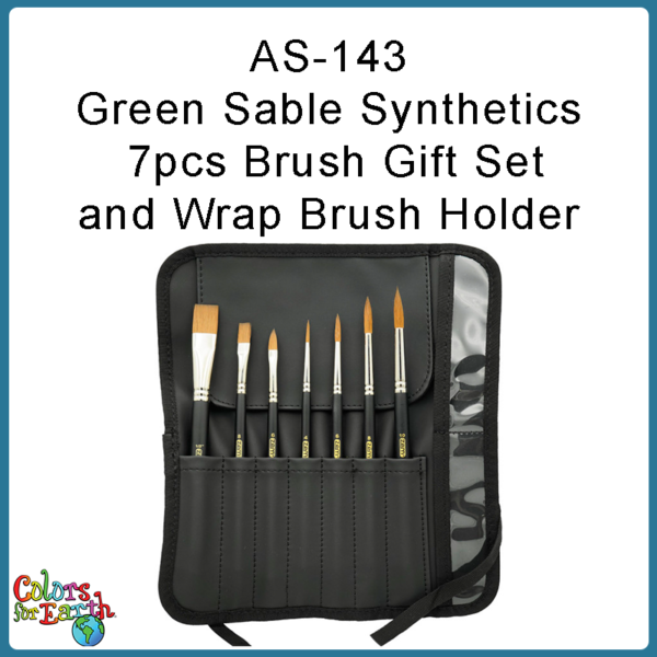 AS-143 Green Sable Synthetics 7pcs Brush Gift Set and Wrap Brush Holder