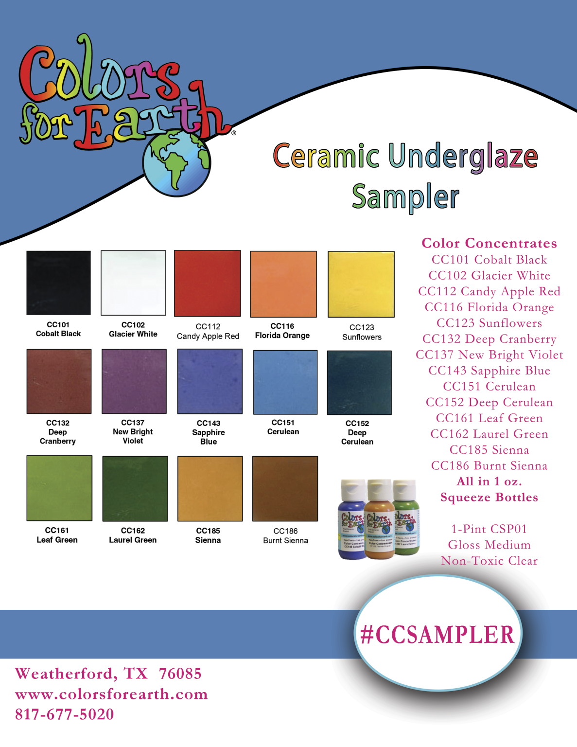 Ceramic Underglaze Sampler Kit Colors For Earth, LLC