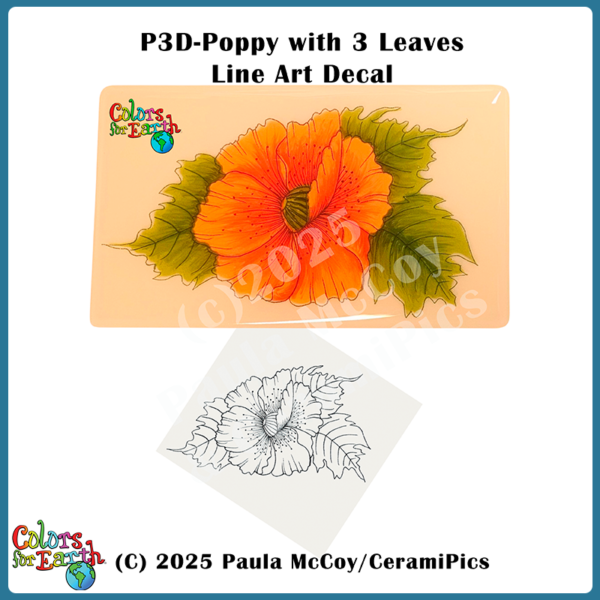 Poppy with 3 Leaves - Waterslide Decals - Image 2